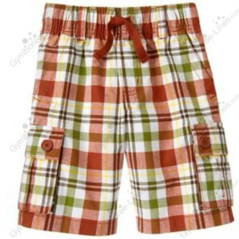 Gymboree Boys ‘Outback Adventures’ Rust/Green Plaid Cotton Cargo Shorts Size 6